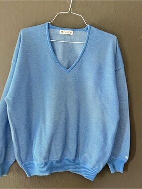 St. Croix Men's Sky Blue V-Neck Sweater